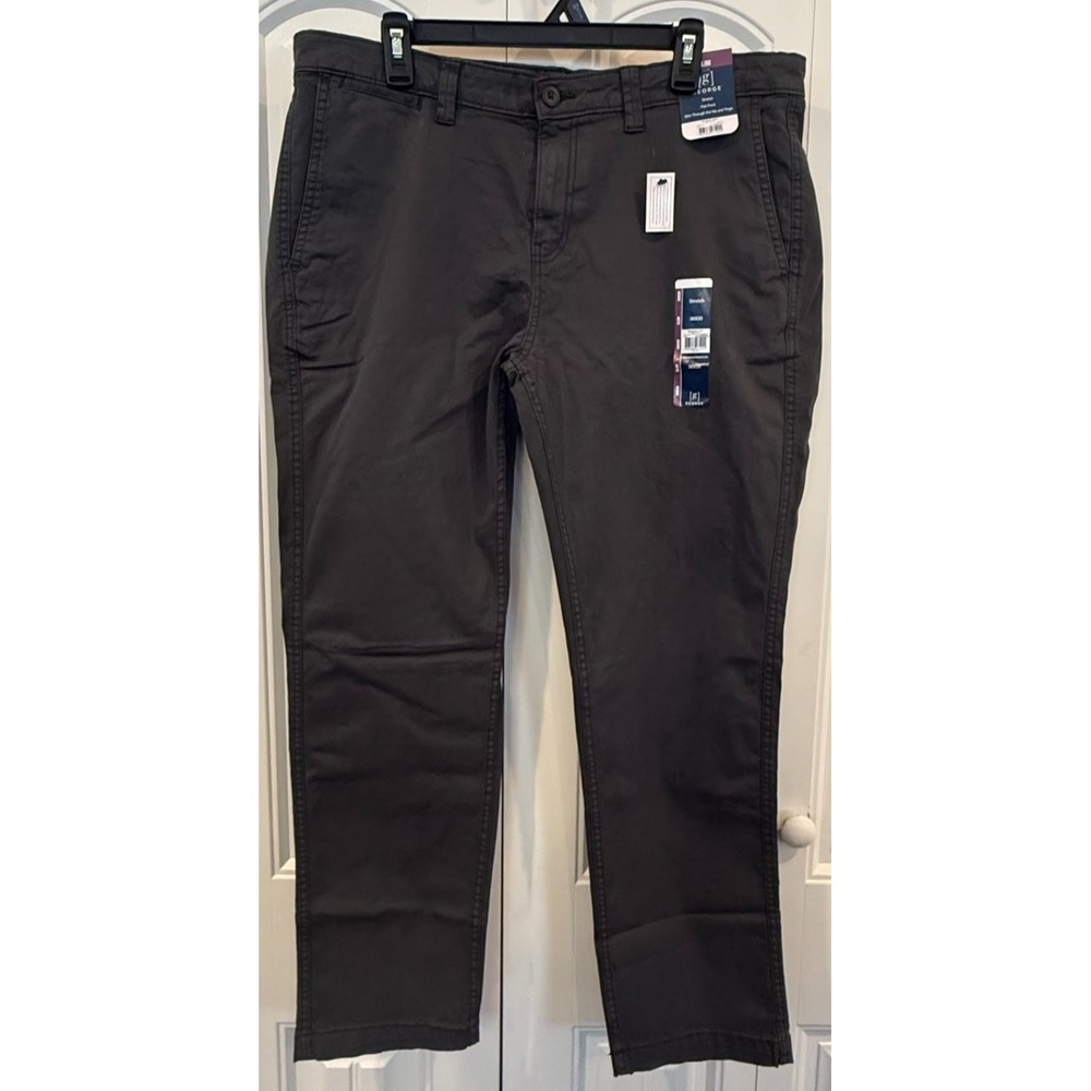 George Men's 36x30 Slim Chino Pants Grey Stone Stretch Flat Front Casual NWT
